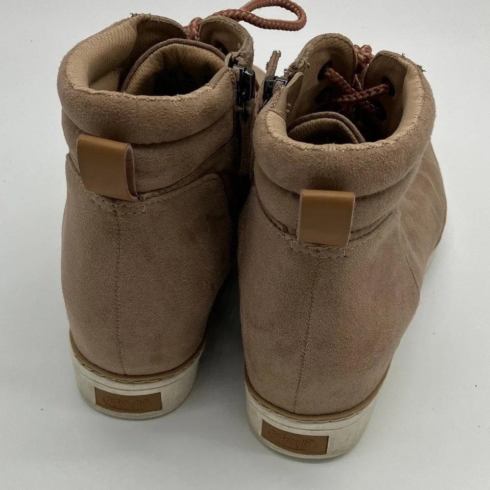 Dr. Scholls Suede Wedge Sneakers Tan Lace Up Side Zip Boots Womens 9.5M